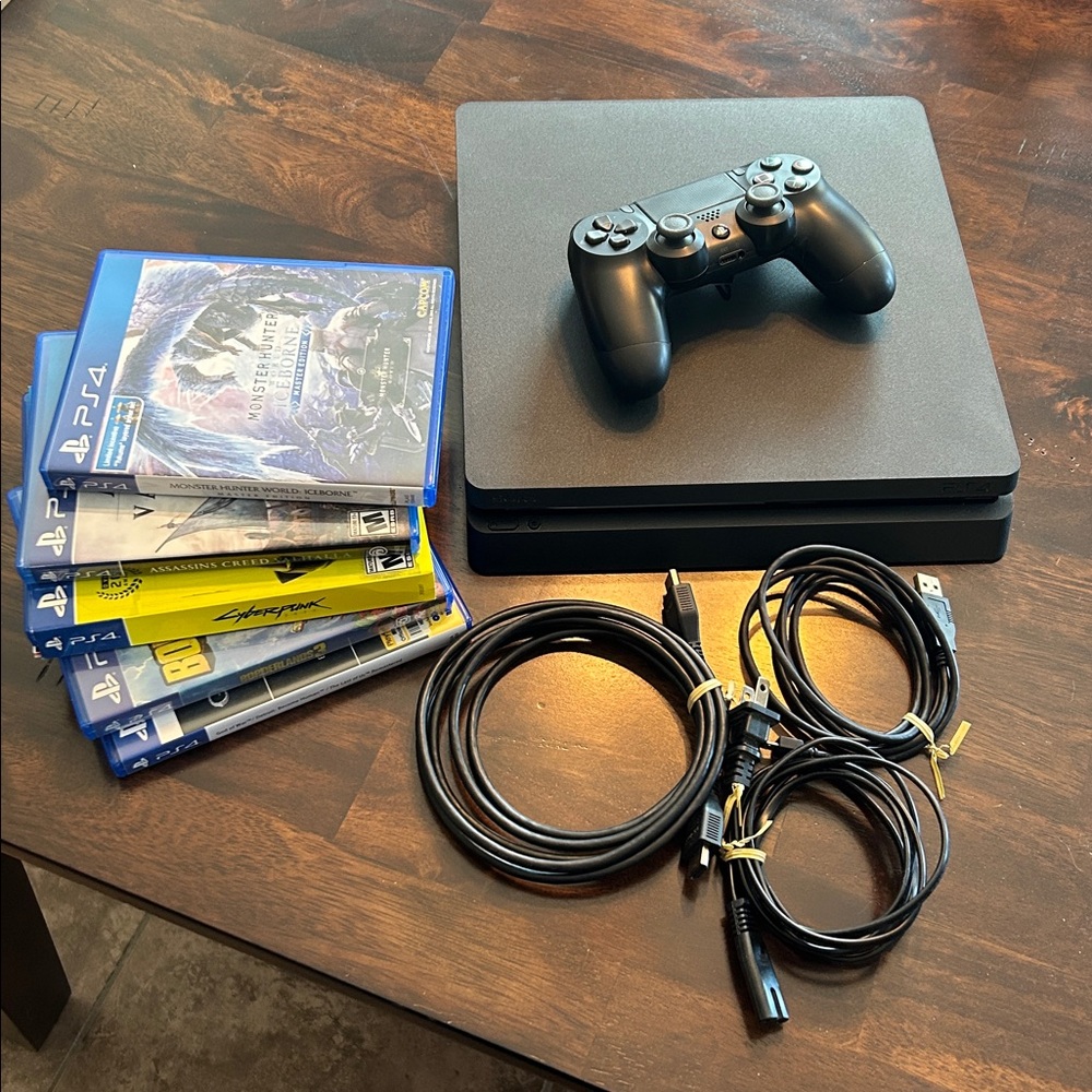 Sony Playstation 4 Slim 500 GB Bundle w/ Controller and Games Jet Black w/ Box